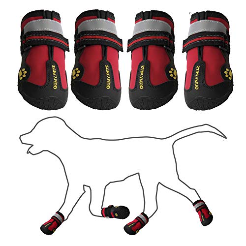 QUMY Dog Boots Shoes for Large Breed Dogs with Reflective Strip Rugged